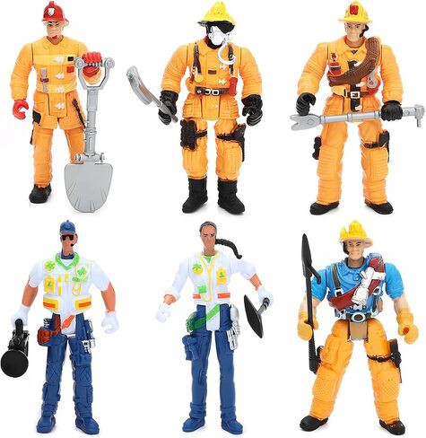 ONEST 12 Pieces Firefighter Action Figures Firefighter Figurines 4" Action Figures with Hats & Accessories for Party Decoration in Saudi Arabia