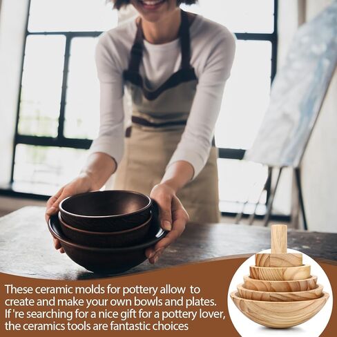 DoubleFill 5 عبوات من قوالب الفخار، قوالب الجص، أدوات الفخار الخشبية مع مقبض لأشكال السيراميك العلوية، أوعية DIY، أطباق الأطباق، صناعة الفن بالضغط (نصف كروي، 3.5 بوصة، 4.5 بوصة، 5.5 بوصة، 6.5 بوصة، 7.5 بوصة ارتفاع 2.5 بوصة) in Saudi Arabia