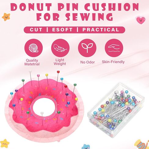 Memorywuu Donut Pin Cushion Sewing Kit with 100 Colored Pins Cute Pin Cushion Needle Holder Sewing Accessories and Supplies for Jewelry Quilting DIY Crafts in Saudi Arabia