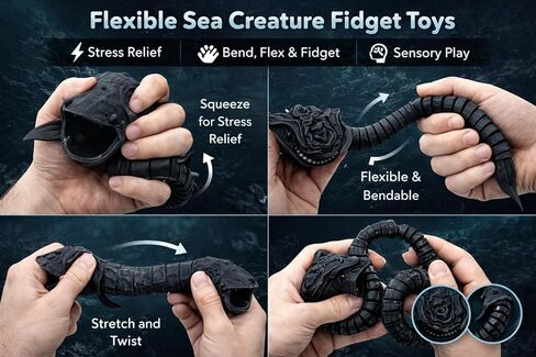 ألعاب المخلوقات البحرية بلوب ضد إل جران ماجا - شخصيات تململ مرنة، مجموعة ألعاب الوحش المكونة من قطعتين، باللون الأسود in Kuwait