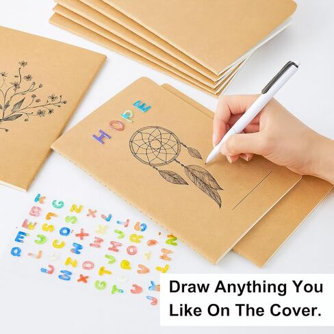 Quickprints 8 عبوات من دفاتر ورق كرافت غير مبطنة، لوحة ملاحظات فارغة لكتابة الرسم، دفتر رسم صغير لمجلة السفر للنساء والأطفال والمستلزمات المدرسية المكتبية، A5، 50 صفحة، 8.3 بوصة × 5.5 بوصة (16، بني كرافت) in Saudi Arabia