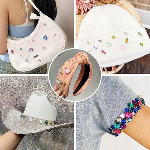 80Pcs Pastel Sew on Rhinestones Heart Round Rectangle Crystal Gems Flatback Rhinestones Diamonds Alloy Prong Settings for Bedazzling Clothes Sewing Jews Shoes in Saudi Arabia