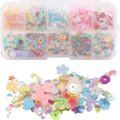 1 Box Sequins and Spangles Assorted, Multi Color Sequin Kids Art Sequins, DIY Sequin Supplies, Jewelry Making Handmade Clothes Parties Nails Decorations for Crafting Artists(Rectangle Box) in Saudi Arabia
