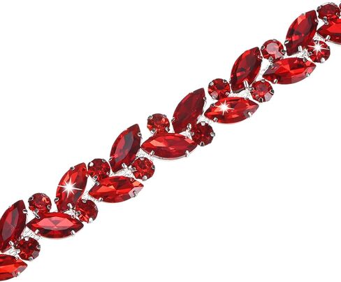 1-Pack Crystal Rhinestone Chain Trim, 1 Yard 14 mm Crystal Bridal Costume Flower Leaf Chain, Horse Eye Flower Chain for Crafts/Clothes/Bling Sewing Embellishments [Red] in Saudi Arabia