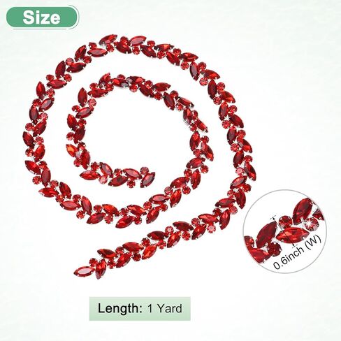 1-Pack Crystal Rhinestone Chain Trim, 1 Yard 14 mm Crystal Bridal Costume Flower Leaf Chain, Horse Eye Flower Chain for Crafts/Clothes/Bling Sewing Embellishments [Red] in Saudi Arabia