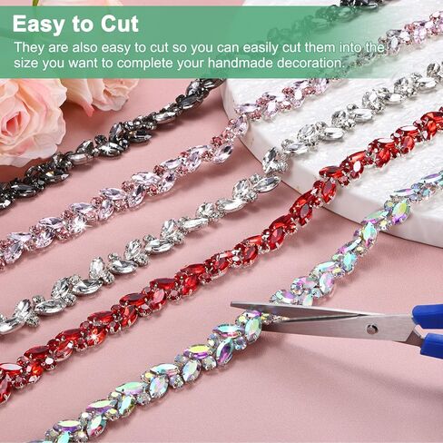 1-Pack Crystal Rhinestone Chain Trim, 1 Yard 14 mm Crystal Bridal Costume Flower Leaf Chain, Horse Eye Flower Chain for Crafts/Clothes/Bling Sewing Embellishments [Red] in Saudi Arabia