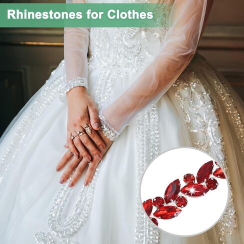 1-Pack Crystal Rhinestone Chain Trim, 1 Yard 14 mm Crystal Bridal Costume Flower Leaf Chain, Horse Eye Flower Chain for Crafts/Clothes/Bling Sewing Embellishments [Red] in Saudi Arabia