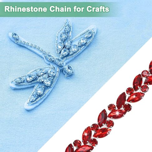 1-Pack Crystal Rhinestone Chain Trim, 1 Yard 14 mm Crystal Bridal Costume Flower Leaf Chain, Horse Eye Flower Chain for Crafts/Clothes/Bling Sewing Embellishments [Red] in Saudi Arabia