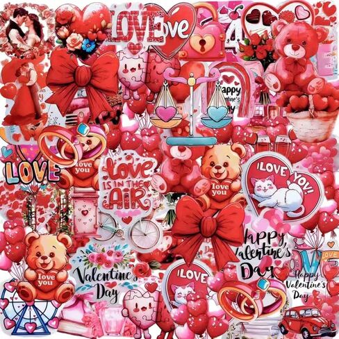 100PCS Valentines Day Stickers, Love Heart Stickers, Valentines Crafts Waterproof Vinyl Sticker for Water Bottle, Valentine's Day Gift Box Envelope Wedding Party Favors Decorations Supplies in Saudi Arabia