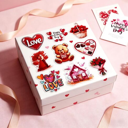 100PCS Valentines Day Stickers, Love Heart Stickers, Valentines Crafts Waterproof Vinyl Sticker for Water Bottle, Valentine's Day Gift Box Envelope Wedding Party Favors Decorations Supplies in Saudi Arabia