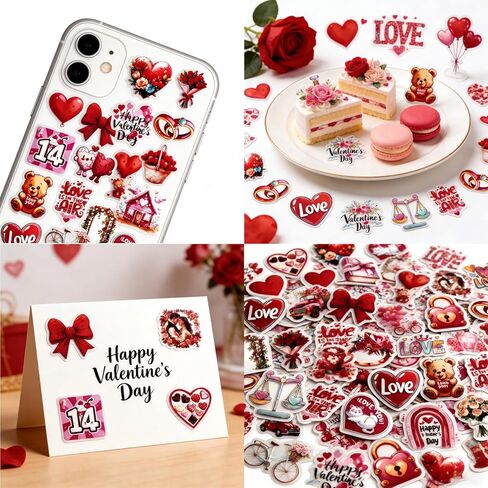 100PCS Valentines Day Stickers, Love Heart Stickers, Valentines Crafts Waterproof Vinyl Sticker for Water Bottle, Valentine's Day Gift Box Envelope Wedding Party Favors Decorations Supplies in Saudi Arabia
