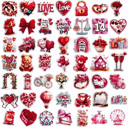 100PCS Valentines Day Stickers, Love Heart Stickers, Valentines Crafts Waterproof Vinyl Sticker for Water Bottle, Valentine's Day Gift Box Envelope Wedding Party Favors Decorations Supplies in Saudi Arabia