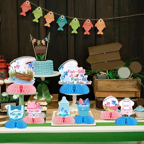 8Pcs Gender Reveal Honeycomb Centerpieces, Fish He or Fish She Gender Reveal Decorations Baby Shower 3D Table Decorations Blue Pink Boy or Girl Gender Reveal Party Decor in Saudi Arabia