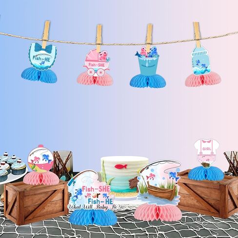 8Pcs Gender Reveal Honeycomb Centerpieces, Fish He or Fish She Gender Reveal Decorations Baby Shower 3D Table Decorations Blue Pink Boy or Girl Gender Reveal Party Decor in Saudi Arabia