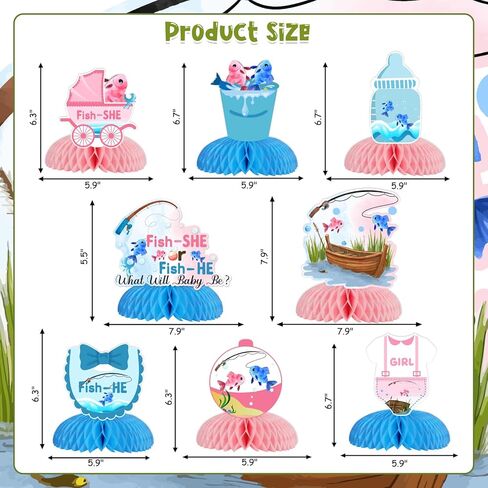 8Pcs Gender Reveal Honeycomb Centerpieces, Fish He or Fish She Gender Reveal Decorations Baby Shower 3D Table Decorations Blue Pink Boy or Girl Gender Reveal Party Decor in Saudi Arabia