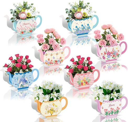 12 Pieces Tea Party Centerpieces Floral Teapot Flower Boxes Tea Party Centerpieces Tables Vintage Teapot Vase Table Decoration for Princess Birthday Party Baby Shower Wedding Anniversaries in Saudi Arabia