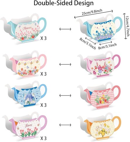 12 Pieces Tea Party Centerpieces Floral Teapot Flower Boxes Tea Party Centerpieces Tables Vintage Teapot Vase Table Decoration for Princess Birthday Party Baby Shower Wedding Anniversaries in Saudi Arabia