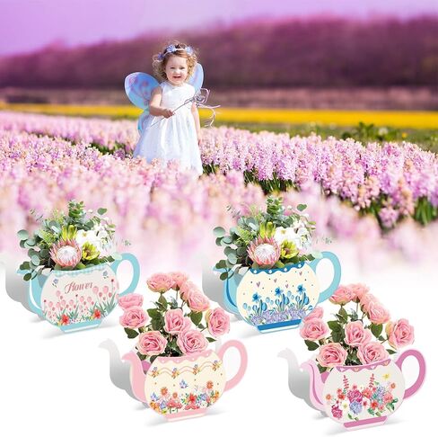 12 Pieces Tea Party Centerpieces Floral Teapot Flower Boxes Tea Party Centerpieces Tables Vintage Teapot Vase Table Decoration for Princess Birthday Party Baby Shower Wedding Anniversaries in Saudi Arabia