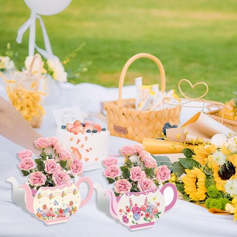 12 Pieces Tea Party Centerpieces Floral Teapot Flower Boxes Tea Party Centerpieces Tables Vintage Teapot Vase Table Decoration for Princess Birthday Party Baby Shower Wedding Anniversaries in Saudi Arabia