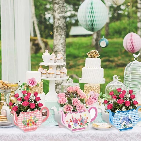 12 Pieces Tea Party Centerpieces Floral Teapot Flower Boxes Tea Party Centerpieces Tables Vintage Teapot Vase Table Decoration for Princess Birthday Party Baby Shower Wedding Anniversaries in Saudi Arabia