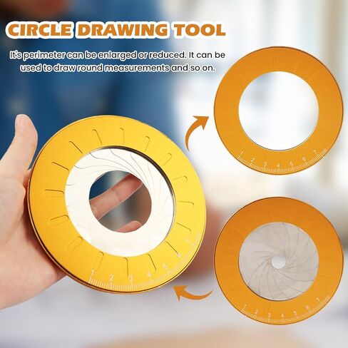 Adjustable Circle Drawing Maker, Stainless Steel & Aluminum Alloy Rotary Round Template, Measuring & Drawing Ruler, Geometric Plotting Compass Tool(Gold,Size:5 inch) in Kuwait