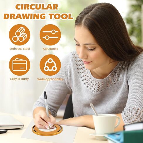 Adjustable Circle Drawing Maker, Stainless Steel & Aluminum Alloy Rotary Round Template, Measuring & Drawing Ruler, Geometric Plotting Compass Tool(Gold,Size:5 inch) in Kuwait
