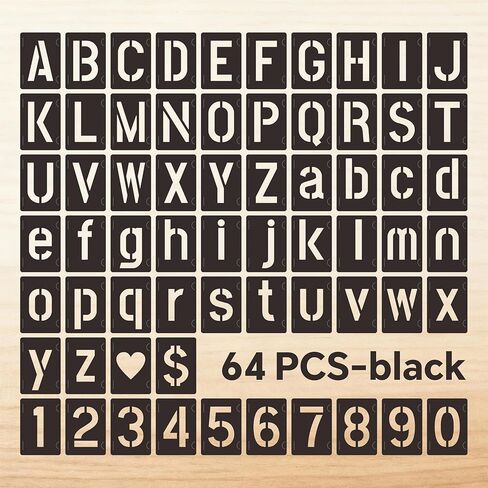 2 Inch Reusable Letter Stencils Symbol Numbers Craft Stencils, 64 Pcs Interlocking Stencil Kit for Painting on Wood, Wall, Fabric, Rock, Chalkboard, Sign, DIY Art Projects(Black) in Saudi Arabia