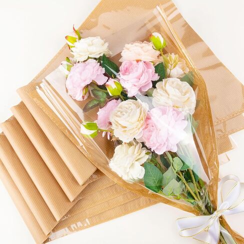 KFPPLXQ 100 Pcs Flower Bouquet Wrapping Paper, Flower Wrapping Kraft Paper with 2 Ribbons Florist Wrap Bags for Valentine's Day Florist Shop Supplies in Saudi Arabia