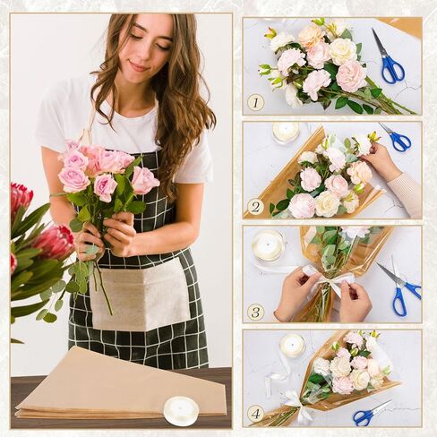 KFPPLXQ 100 Pcs Flower Bouquet Wrapping Paper, Flower Wrapping Kraft Paper with 2 Ribbons Florist Wrap Bags for Valentine's Day Florist Shop Supplies in Saudi Arabia