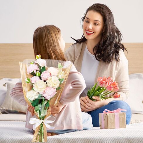 KFPPLXQ 100 Pcs Flower Bouquet Wrapping Paper, Flower Wrapping Kraft Paper with 2 Ribbons Florist Wrap Bags for Valentine's Day Florist Shop Supplies in Saudi Arabia
