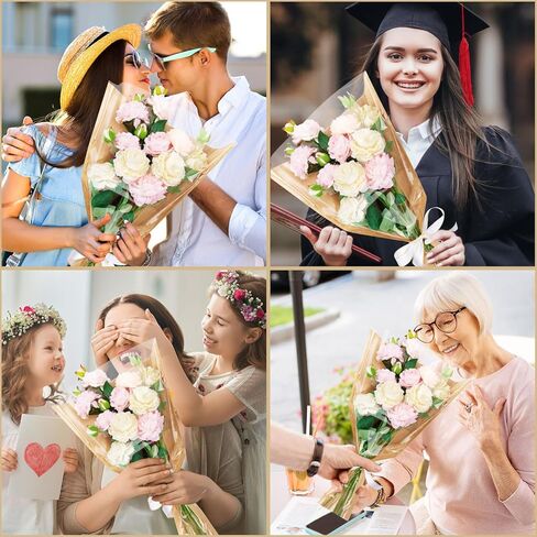 KFPPLXQ 100 Pcs Flower Bouquet Wrapping Paper, Flower Wrapping Kraft Paper with 2 Ribbons Florist Wrap Bags for Valentine's Day Florist Shop Supplies in Saudi Arabia