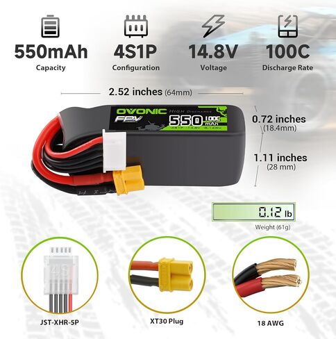 OVONIC 14.8V 100C 550mAh 4S Lipo Battery with XT30 Plug in Saudi Arabia