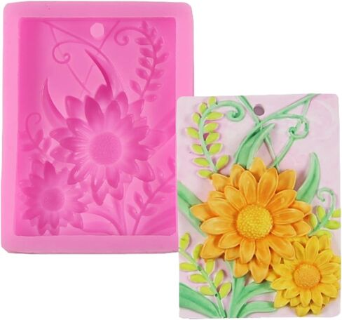 Flower Silicone Soap Mold Square Round Fondant Chocolate Candy Cake Decorating Baking Tools Candle Mold Polymer Clay Resin Wax Mould (Round Flower D) in Saudi Arabia