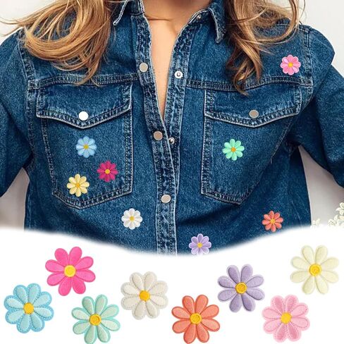 16 PCS Flower Iron on Patches,Cute Daisy Flower Applique Patch,Sew on Embroidered Applique Sewing Patches for Bags,Jackets,Jeans,Clothes DIY Patches,1.65x1.65inch (W*H) in Saudi Arabia