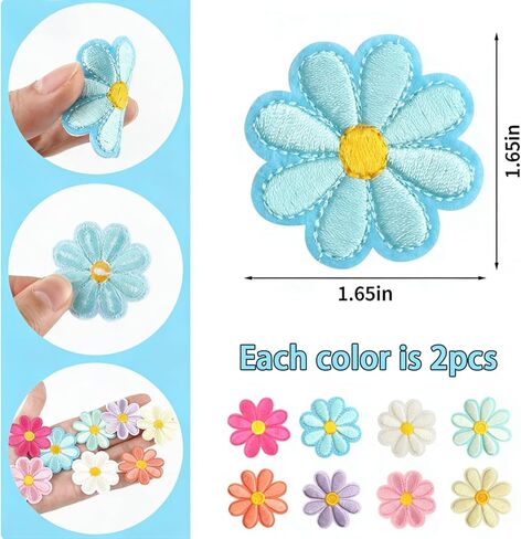 16 PCS Flower Iron on Patches,Cute Daisy Flower Applique Patch,Sew on Embroidered Applique Sewing Patches for Bags,Jackets,Jeans,Clothes DIY Patches,1.65x1.65inch (W*H) in Saudi Arabia