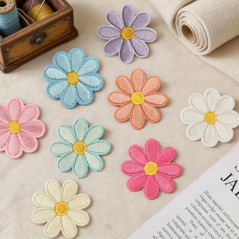 16 PCS Flower Iron on Patches,Cute Daisy Flower Applique Patch,Sew on Embroidered Applique Sewing Patches for Bags,Jackets,Jeans,Clothes DIY Patches,1.65x1.65inch (W*H) in Saudi Arabia