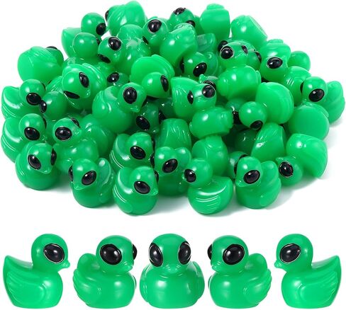 50 Pcs Mini Alien Duck Glow in The Dark Mini Alien Figures Green Resin Ducks Tiny Aliens Ducks Miniature Figurines for Party Favors Garden Patio Yard Landscape Lawn Dashboard Collectible in Saudi Arabia