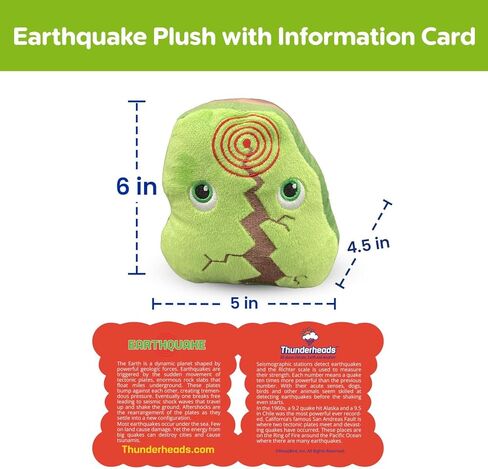 Thunderheads Earthquake Plush, Soft Educational Earth Science Plushie with Fact Card, STEM Tool for Learning Planet, Eco-Conscious Weather Gift and Geology Collectible for Students and Scientists in Saudi Arabia