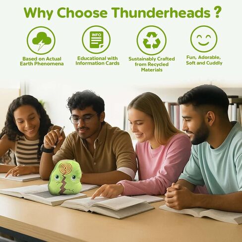 Thunderheads Earthquake Plush, Soft Educational Earth Science Plushie with Fact Card, STEM Tool for Learning Planet, Eco-Conscious Weather Gift and Geology Collectible for Students and Scientists in Saudi Arabia