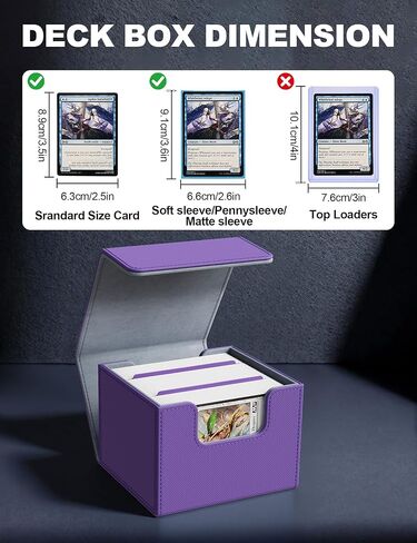 Card Deck Box for MTG Commander Holds 100+ Single Sleeved Cards, PU Leather Magnetic Card Storage Box Fits for TCG CCG Magic Game Cards(Purple&Gray) in Saudi Arabia