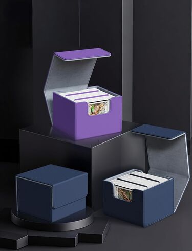 Card Deck Box for MTG Commander Holds 100+ Single Sleeved Cards, PU Leather Magnetic Card Storage Box Fits for TCG CCG Magic Game Cards(Purple&Gray) in Saudi Arabia