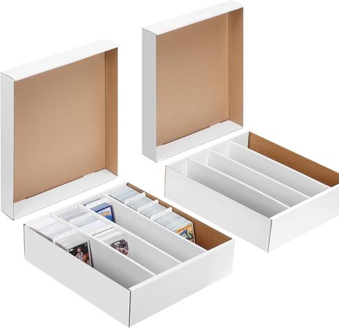 2 Pack Cardboard Card Storage Box，Bulk Card Storage Box，4 Row 3200 Count Trading Card Storage Box Cardboard, Bulk Trading Card Organizer Box for Sports Baseball TCG and Toploader Cards in Kuwait