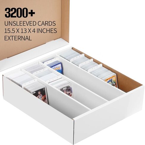 2 Pack Cardboard Card Storage Box，Bulk Card Storage Box，4 Row 3200 Count Trading Card Storage Box Cardboard, Bulk Trading Card Organizer Box for Sports Baseball TCG and Toploader Cards in Kuwait