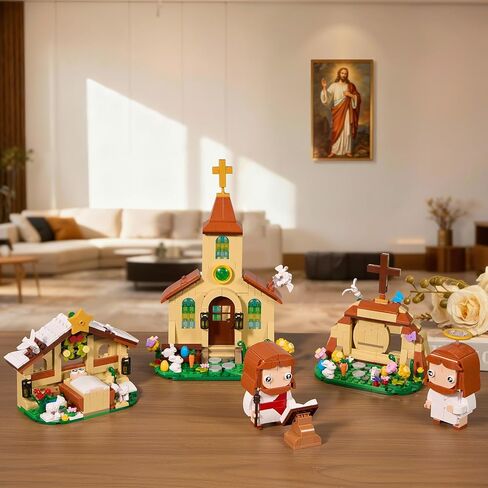 Jesus 3 in 1 Building Block Toy Set Compatible with Lego, Nativity Scene Church Missionary and Resurrection, Religious Cross Jesus Figure Christmas, Christian Catholic Gift for Adults Kids (454PCS) in Saudi Arabia