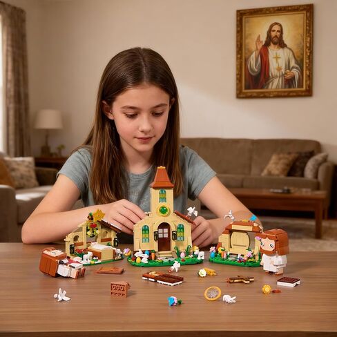 Jesus 3 in 1 Building Block Toy Set Compatible with Lego, Nativity Scene Church Missionary and Resurrection, Religious Cross Jesus Figure Christmas, Christian Catholic Gift for Adults Kids (454PCS) in Saudi Arabia