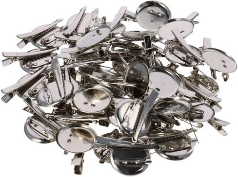 40 Pcs Silver Brooch Blank Round Tray with Alligator Clip and Pin for Making Corsage, Name Tags and Jewelry Making (30mm) in Saudi Arabia