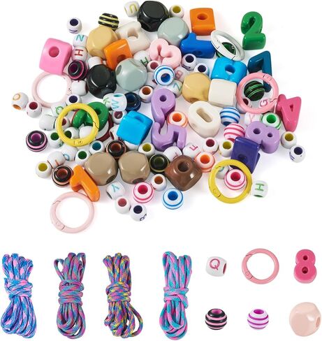 FASHEWELRY DIY Beaded Keychain Kit, Acrylic Letter Number Beads Colored Large Hole European Beads Lanyard Paracord Cord Ropes & Spring Ring Clasps for Crafts Bag Charm Making Kit - Purple in Saudi Arabia