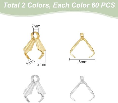 UNICRAFTALE about 120pcs Real 18K Gold Plated Ice Pick Pinch Bails 8mm Stainless Steel Pendant Pinch Bails Jewelry Snap on Bails Pendant Connectors Hangers for Jewlery Making in Saudi Arabia