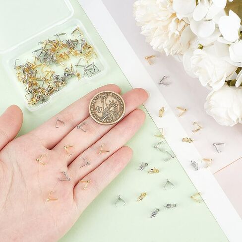 UNICRAFTALE about 120pcs Real 18K Gold Plated Ice Pick Pinch Bails 8mm Stainless Steel Pendant Pinch Bails Jewelry Snap on Bails Pendant Connectors Hangers for Jewlery Making in Saudi Arabia