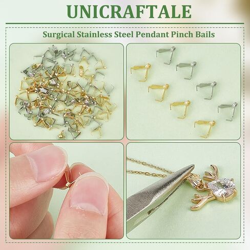 UNICRAFTALE about 120pcs Real 18K Gold Plated Ice Pick Pinch Bails 8mm Stainless Steel Pendant Pinch Bails Jewelry Snap on Bails Pendant Connectors Hangers for Jewlery Making in Saudi Arabia